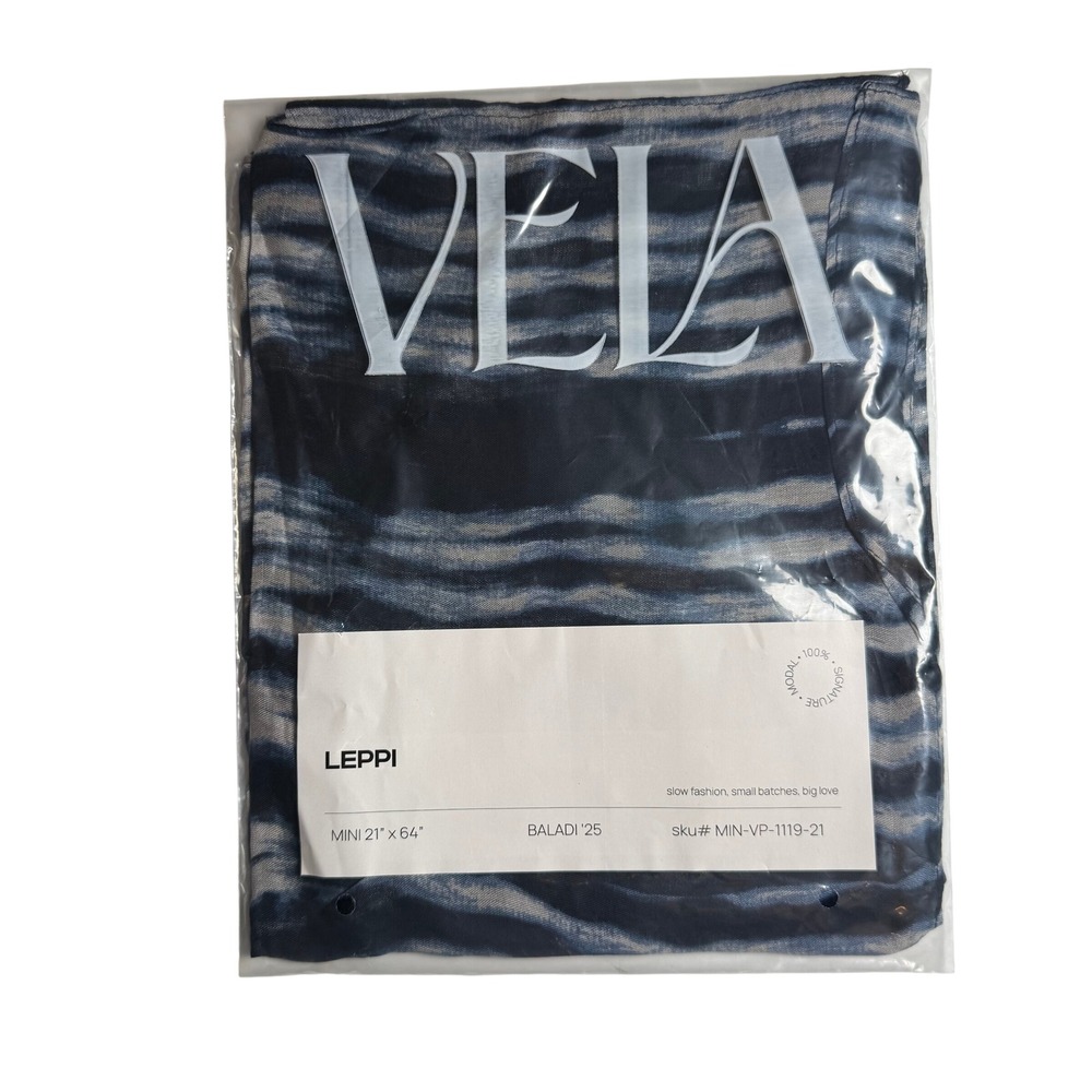 Vela Leppi Mini Hijab Scarf NWT Navy Blue Black Modal Patterned Print New - Picture 2 of 7